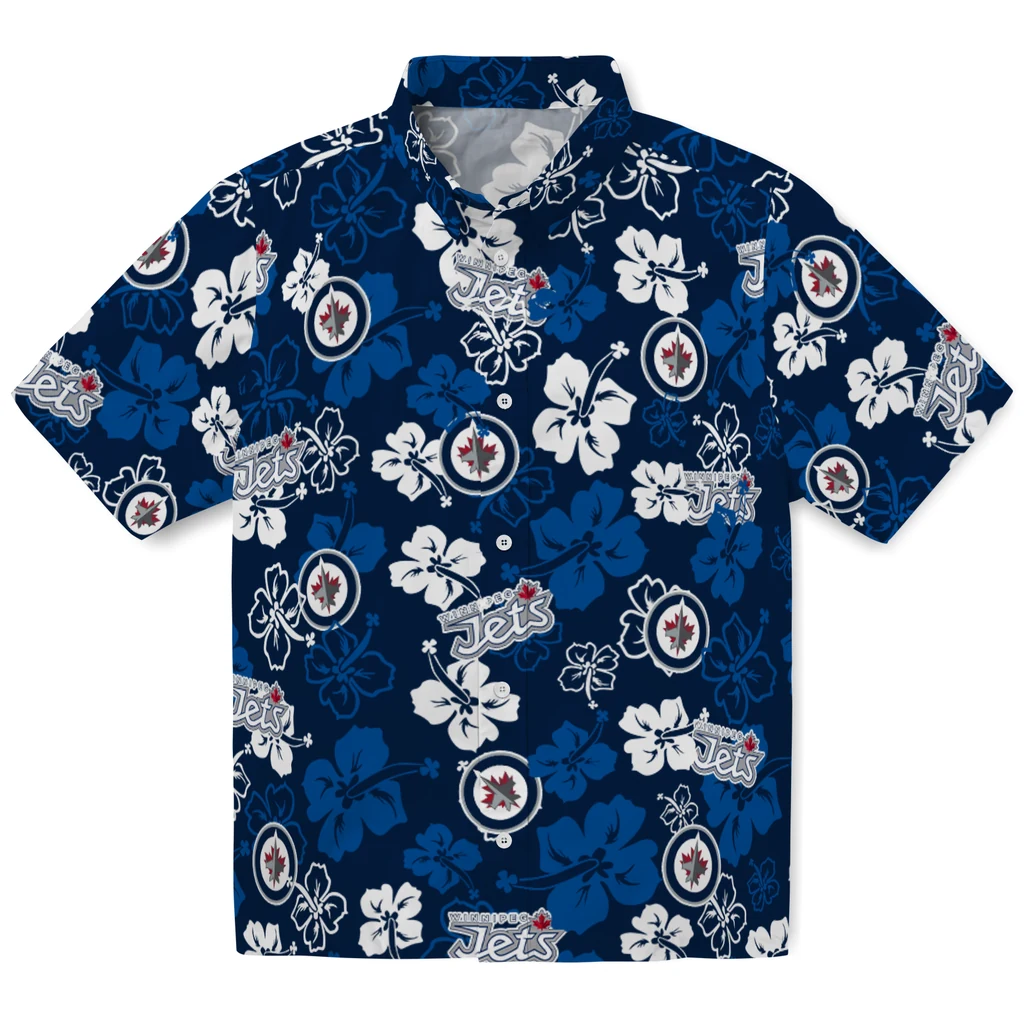 Winnipeg Jets Hawaiian Shirt - Hibiscus Flower Design winnipeg jets hibiscus bloom blue hawaiian shirts best selling