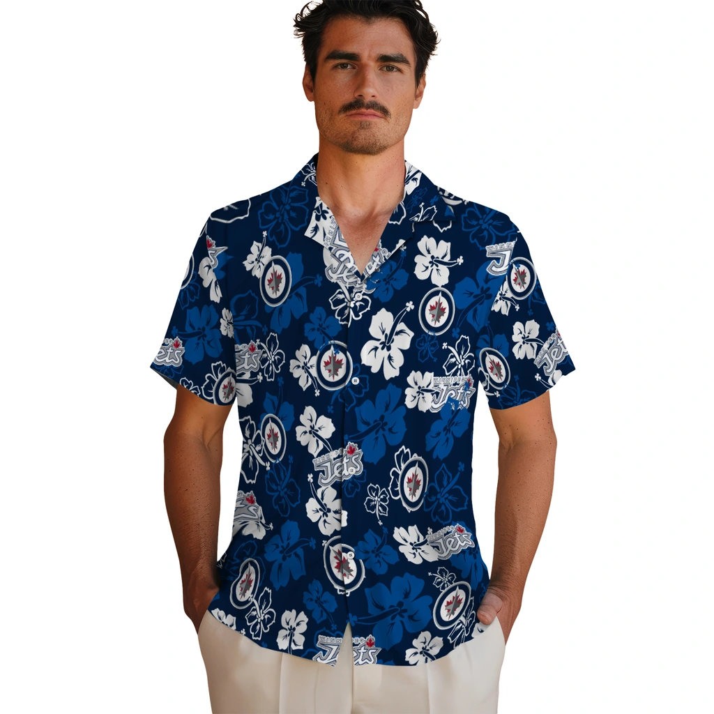 Winnipeg Jets Hawaiian Shirt - Hibiscus Flower Design winnipeg jets hibiscus bloom blue hawaiian shirts fashion forward