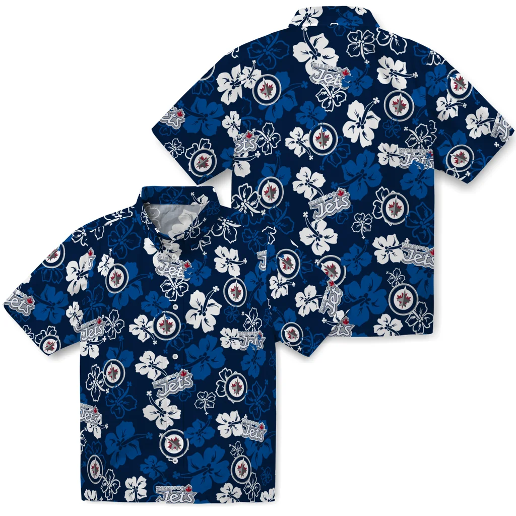 Winnipeg Jets Hawaiian Shirt - Hibiscus Flower Design winnipeg jets hibiscus bloom blue hawaiian shirts high quality