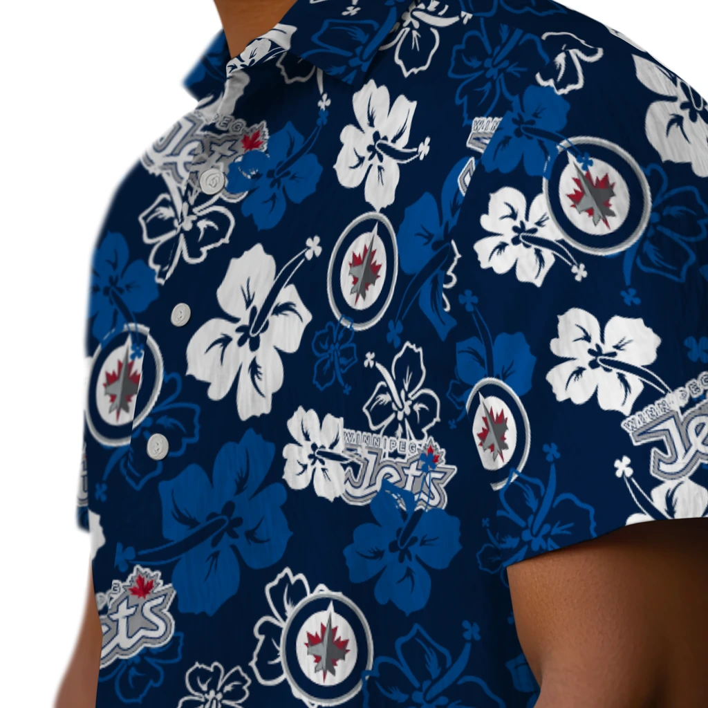 Winnipeg Jets Hawaiian Shirt - Hibiscus Flower Design winnipeg jets hibiscus bloom blue hawaiian shirts trendy