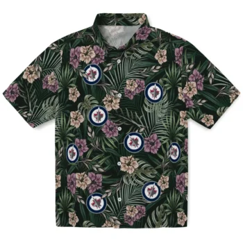 winnipeg jets hibiscus leaves pattern green hawaiian shirts best selling