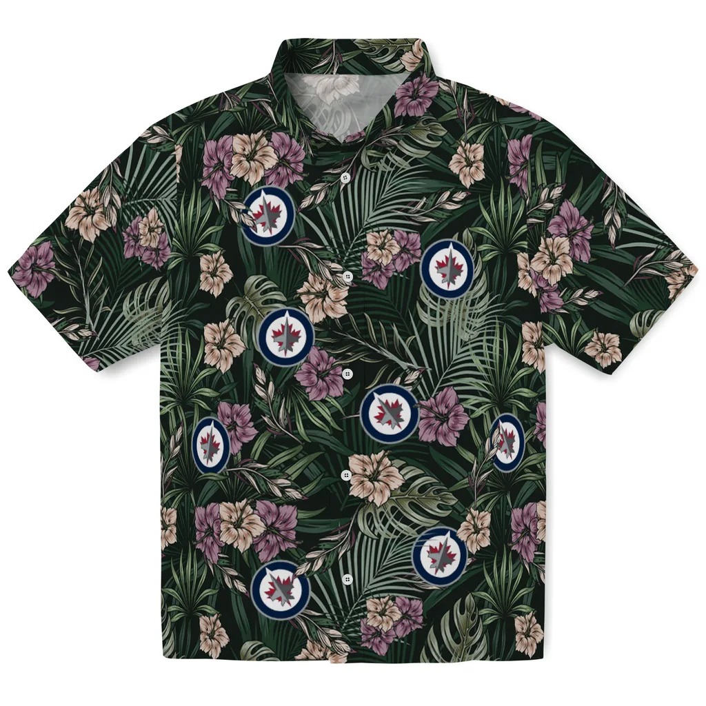 Winnipeg Jets Hawaiian Shirt - Hibiscus Leaves Pattern winnipeg jets hibiscus leaves pattern green hawaiian shirts best selling
