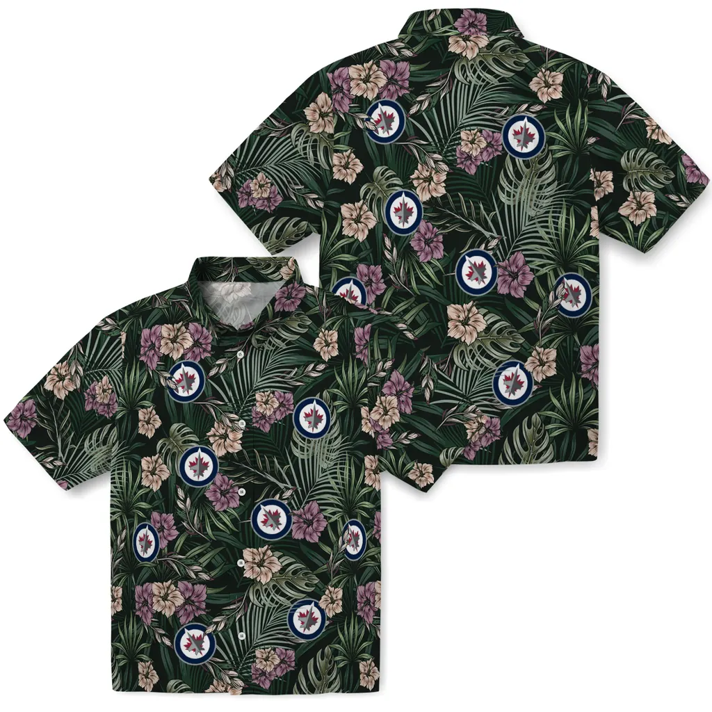 Winnipeg Jets Hawaiian Shirt - Hibiscus Leaves Pattern winnipeg jets hibiscus leaves pattern green hawaiian shirts high quality