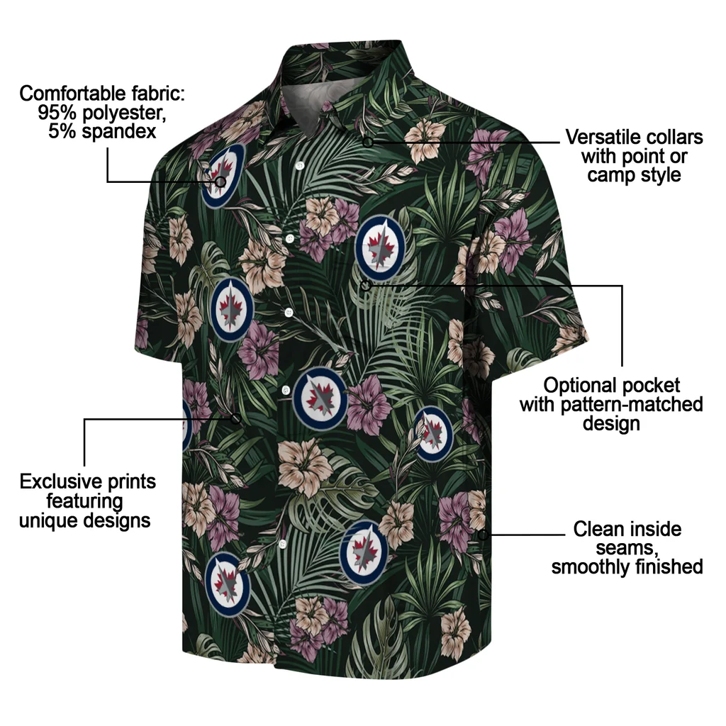 Winnipeg Jets Hawaiian Shirt - Hibiscus Leaves Pattern winnipeg jets hibiscus leaves pattern green hawaiian shirts new arrival