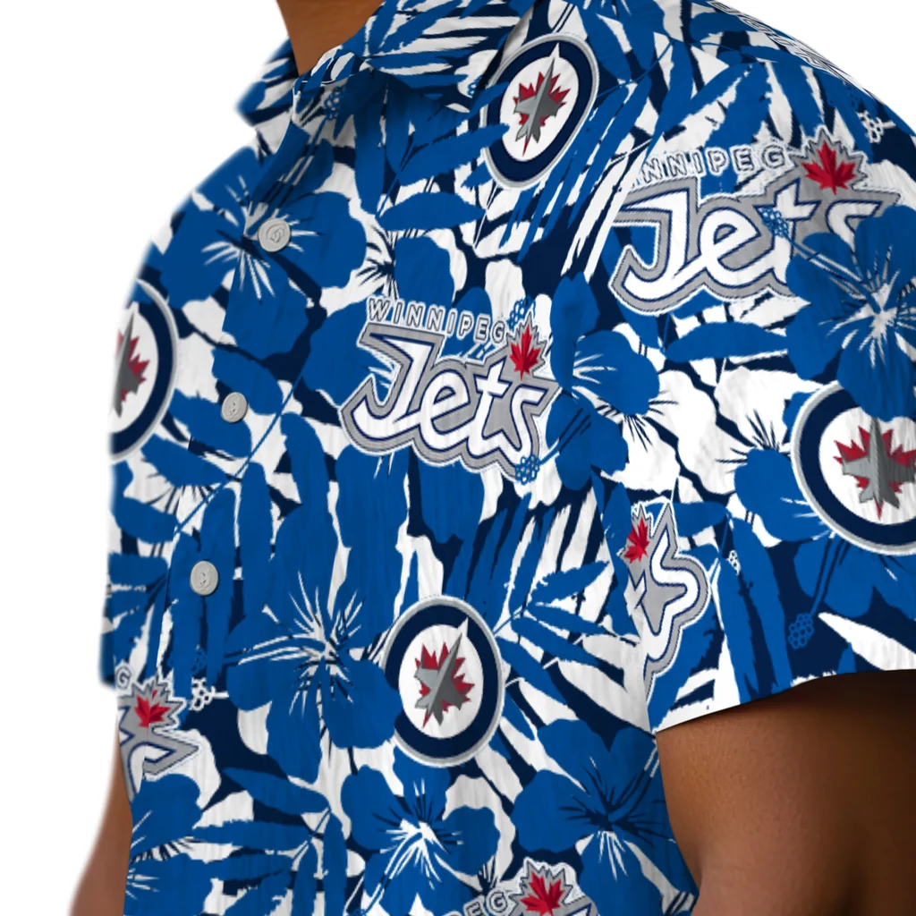 Winnipeg Jets Hawaiian Shirt - Hibiscus Overlay winnipeg jets hibiscus overlay hawaiian shirts trendy