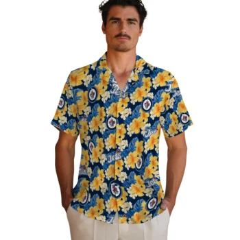 winnipeg jets hibiscus tropics blue yellow hawaiian shirts fashion forward