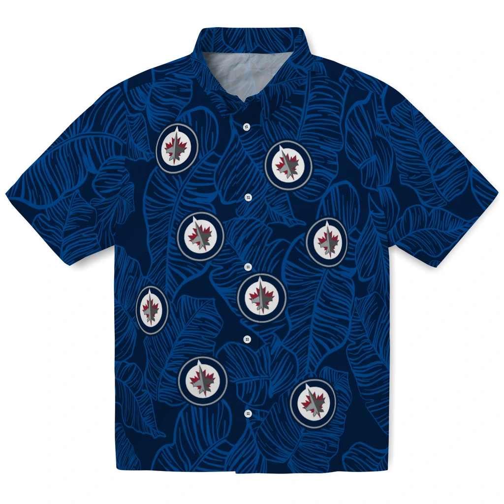 Winnipeg Jets Hawaiian Shirt - Leaf Outline winnipeg jets leaf outline blue hawaiian shirts best selling