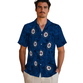 winnipeg jets leaf outline blue hawaiian shirts fashion forward