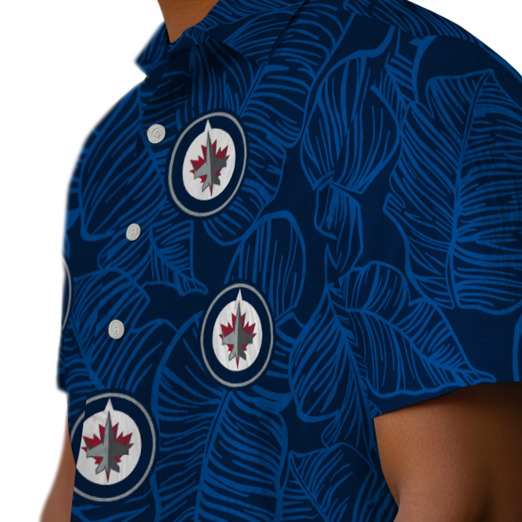 Winnipeg Jets Hawaiian Shirt - Leaf Outline winnipeg jets leaf outline blue hawaiian shirts trendy