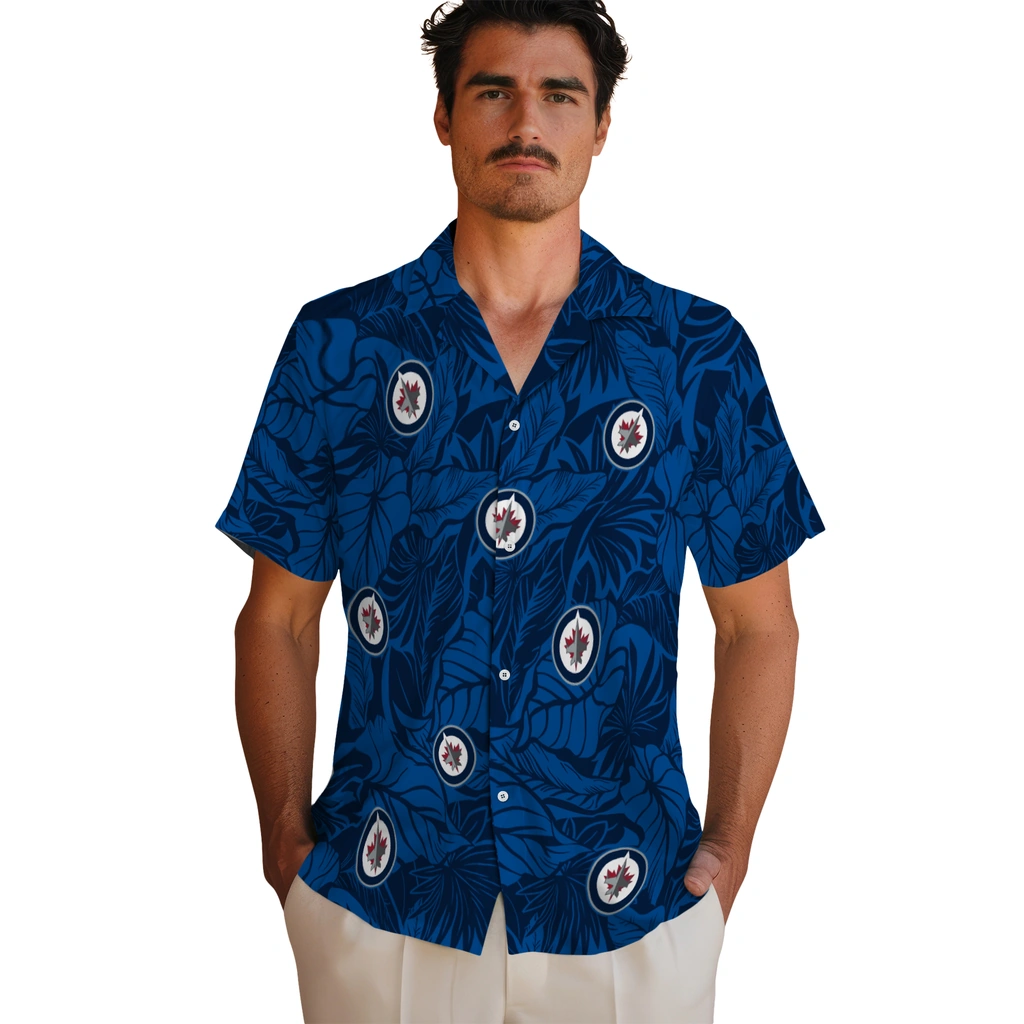 Winnipeg Jets Hawaiian Shirt - Monstera Layer winnipeg jets monstera layer blue hawaiian shirts fashion forward