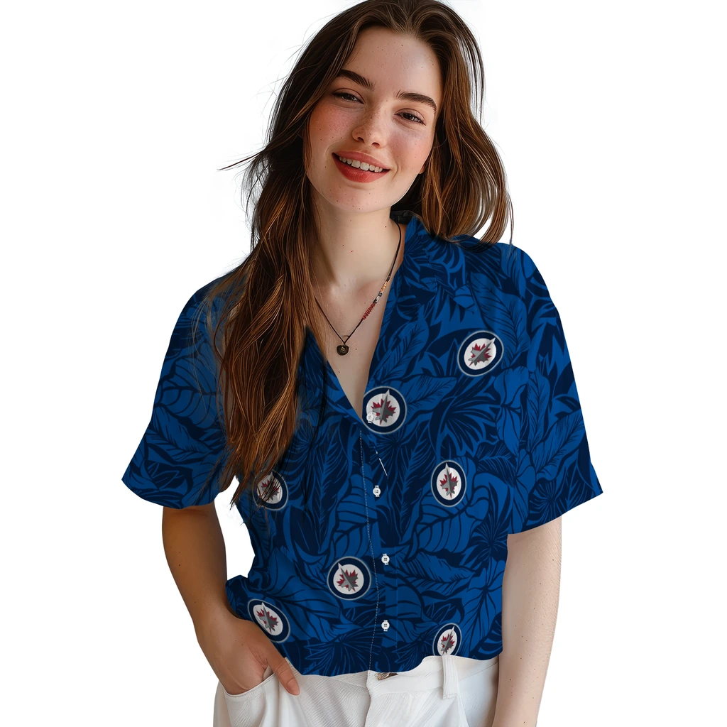 Winnipeg Jets Hawaiian Shirt - Monstera Layer winnipeg jets monstera layer blue hawaiian shirts latest model