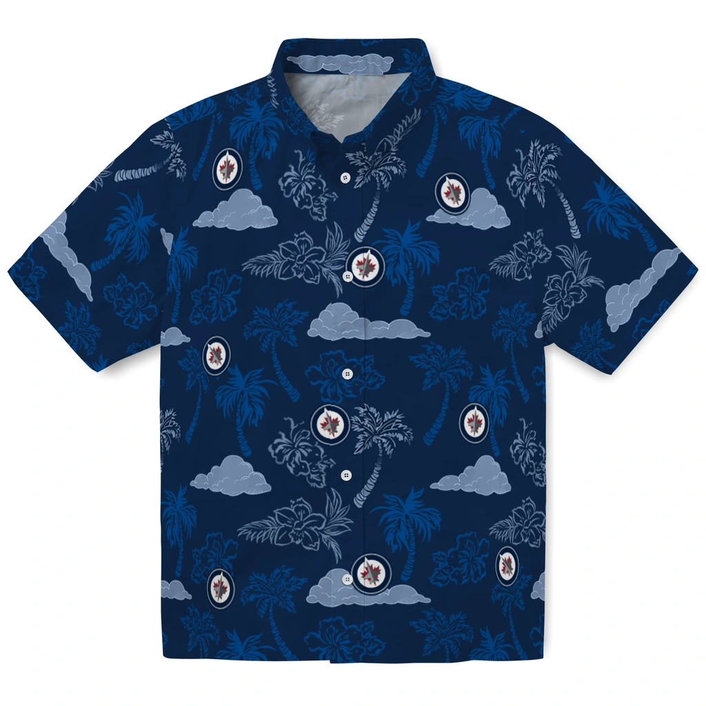Winnipeg Jets Hawaiian Shirt - Palm And Clouds winnipeg jets palm and clouds blue hawaiian shirts best selling