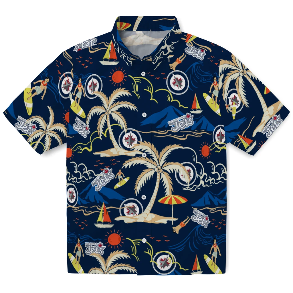Winnipeg Jets Hawaiian Shirt - Palm Tree Island winnipeg jets palm tree island blue hawaiian shirts best selling