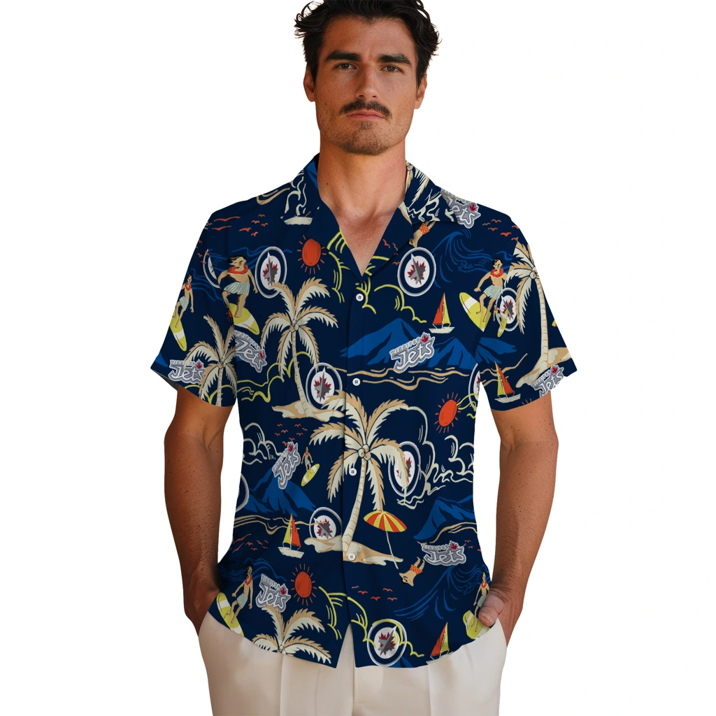 Winnipeg Jets Hawaiian Shirt - Palm Tree Island winnipeg jets palm tree island blue hawaiian shirts fashion forward