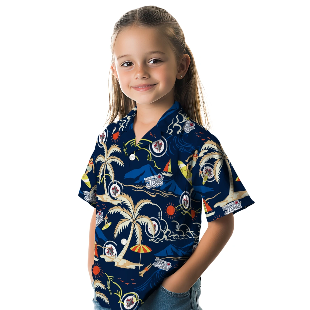 Winnipeg Jets Hawaiian Shirt - Palm Tree Island winnipeg jets palm tree island blue hawaiian shirts premium grade