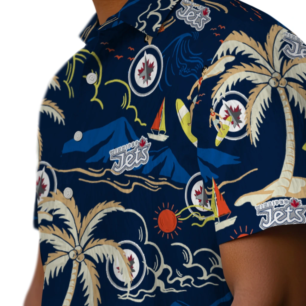Winnipeg Jets Hawaiian Shirt - Palm Tree Island winnipeg jets palm tree island blue hawaiian shirts trendy