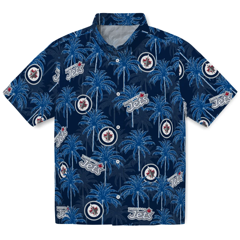 Winnipeg Jets Hawaiian Shirt - Palm Tree Motif winnipeg jets palm grove blue hawaiian shirts best selling