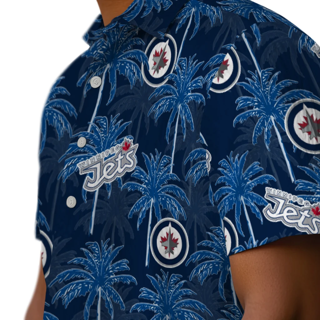 Winnipeg Jets Hawaiian Shirt - Palm Tree Motif winnipeg jets palm grove blue hawaiian shirts trendy