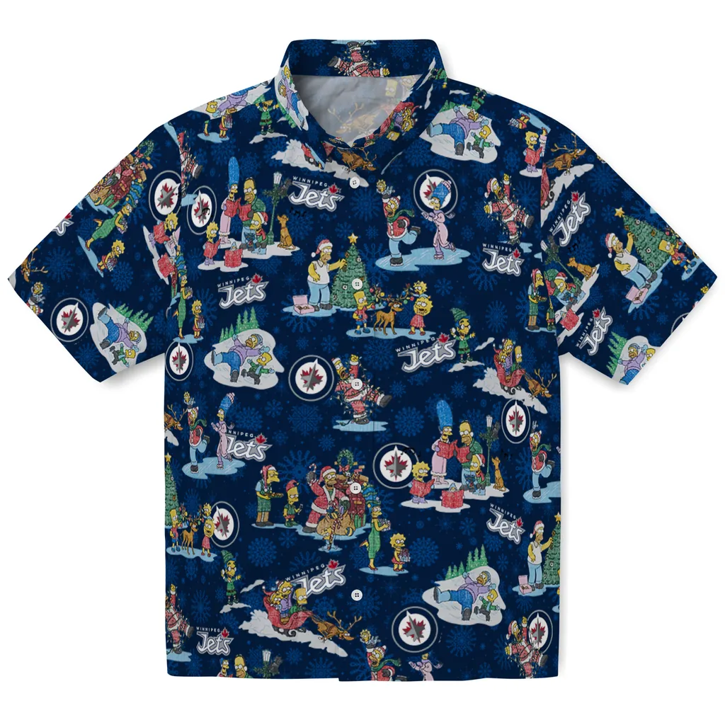 Winnipeg Jets Hawaiian Shirt - Simpsons Christmas winnipeg jets simpsons christmas blue hawaiian shirts best selling