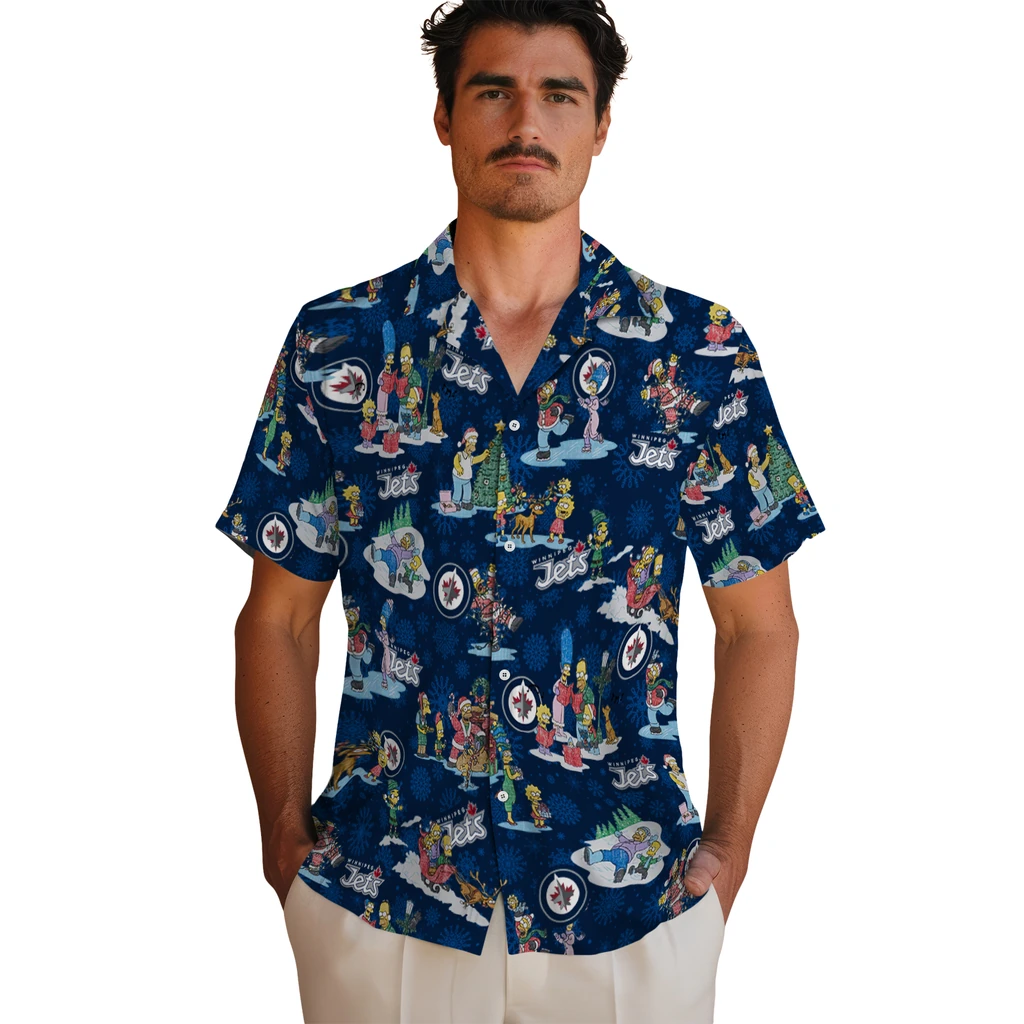 Winnipeg Jets Hawaiian Shirt - Simpsons Christmas winnipeg jets simpsons christmas blue hawaiian shirts fashion forward