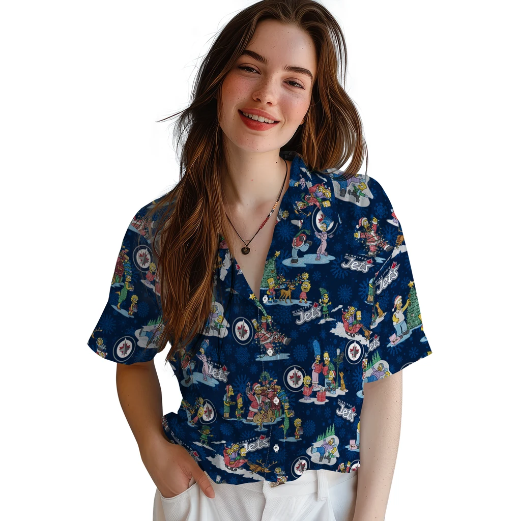 Winnipeg Jets Hawaiian Shirt - Simpsons Christmas winnipeg jets simpsons christmas blue hawaiian shirts latest model