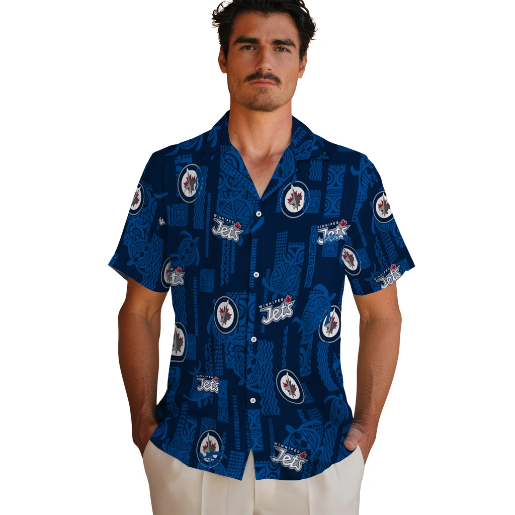 Winnipeg Jets Hawaiian Shirt - Turtle Lines winnipeg jets turtle lines blue hawaiian shirts fashion forward