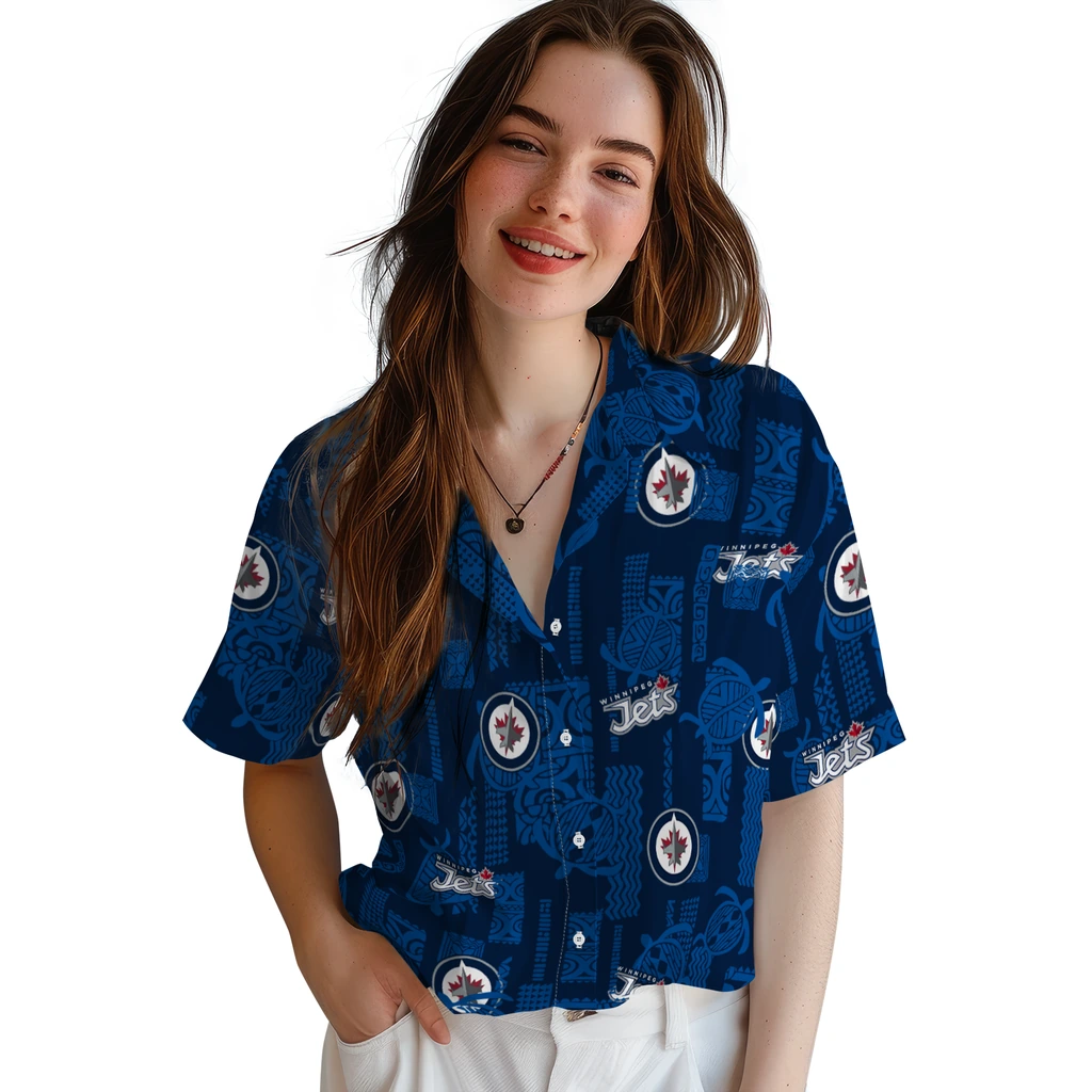 Winnipeg Jets Hawaiian Shirt - Turtle Lines winnipeg jets turtle lines blue hawaiian shirts latest model