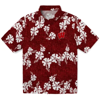 wisconsin badgers hibiscus petals red hawaiian shirts best selling