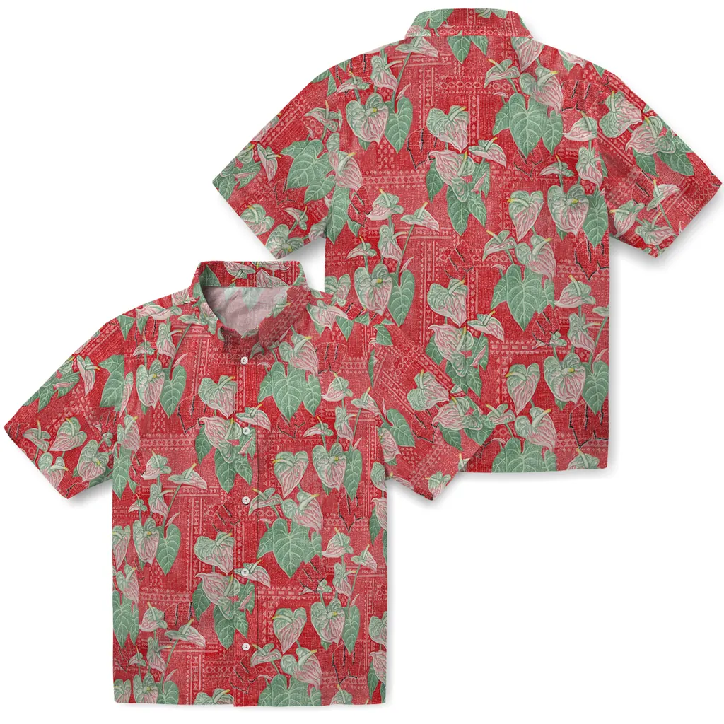 Wisconsin Badgers Hawaiian Shirt - Anthurium Overlay wisconsin badgers anthurium overlay red hawaiian shirts high quality