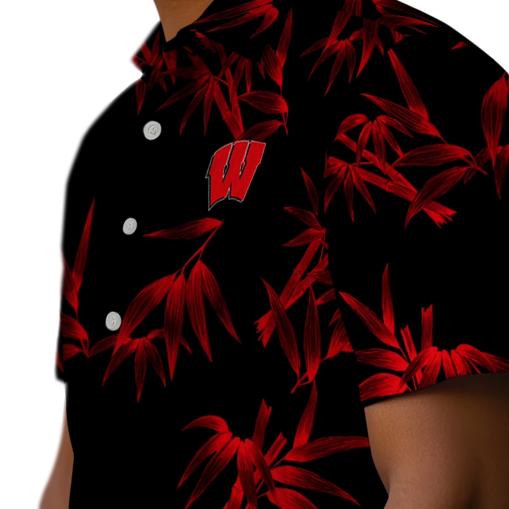 Wisconsin Badgers Hawaiian Shirt - Bamboo Branches wisconsin badgers bamboo branches red black hawaiian shirts trendy