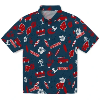 wisconsin badgers beach vibe navy hawaiian shirts best selling