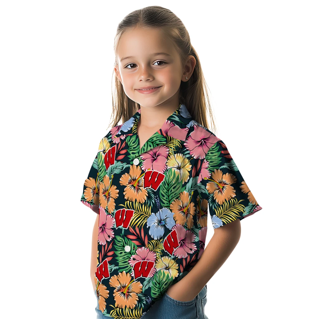 Wisconsin Badgers Hawaiian Shirt - Brilliant Hibiscus Garden wisconsin badgers brilliant hibiscus garden hawaiian shirts premium grade