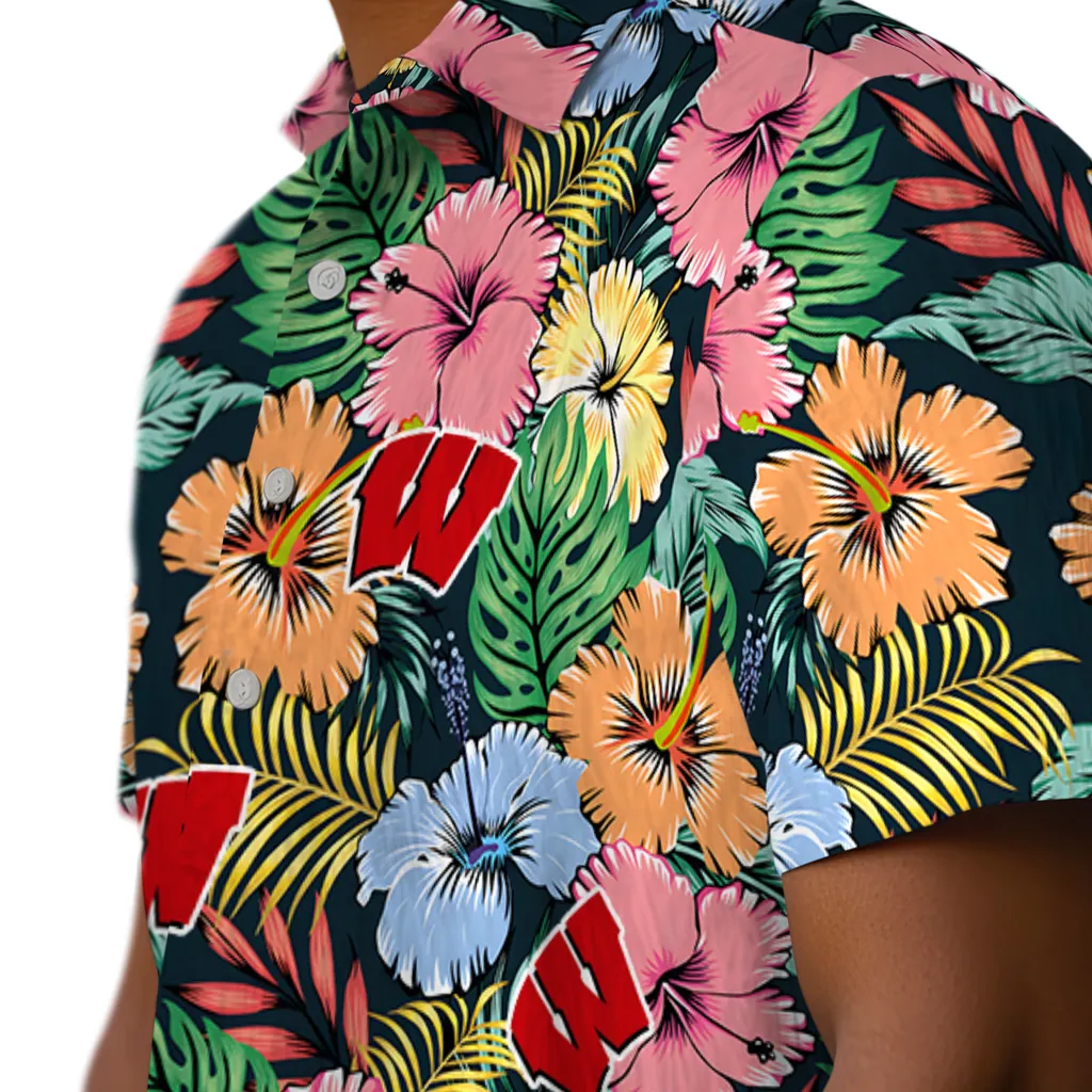 Wisconsin Badgers Hawaiian Shirt - Brilliant Hibiscus Garden wisconsin badgers brilliant hibiscus garden hawaiian shirts trendy