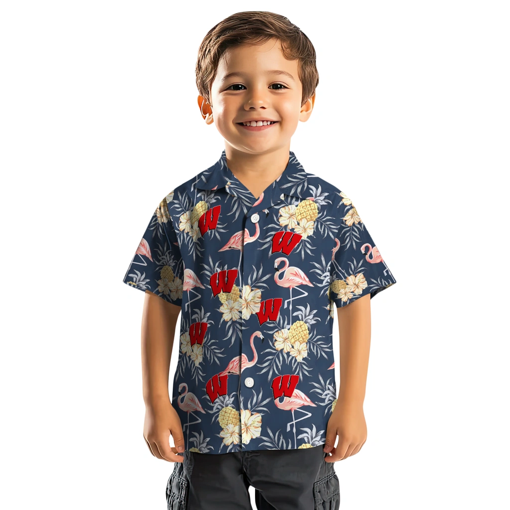 Wisconsin Badgers Hawaiian Shirt - Flamingo Hibiscus wisconsin badgers flamingo hibiscus navy hawaiian shirts top rated