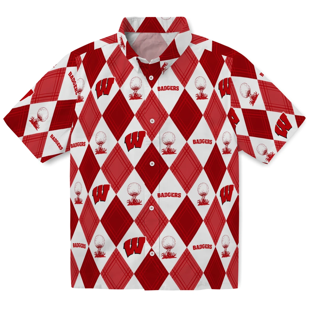 Wisconsin Badgers Hawaiian Shirt - Golfing Plaid wisconsin badgers balloon plaid red hawaiian shirts best selling