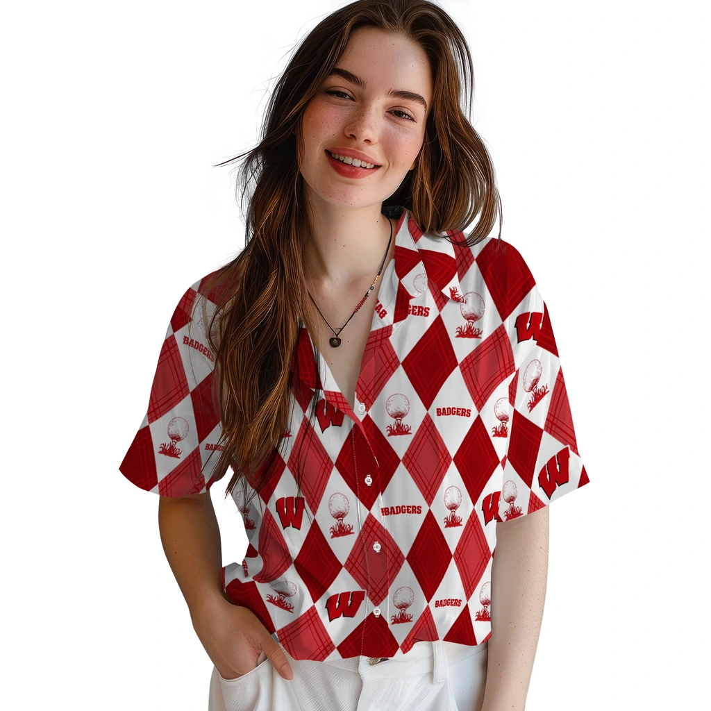 Wisconsin Badgers Hawaiian Shirt - Golfing Plaid wisconsin badgers balloon plaid red hawaiian shirts latest model