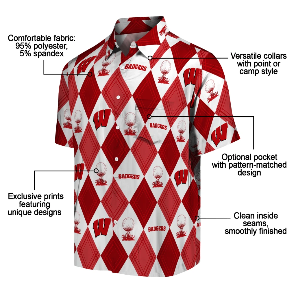 Wisconsin Badgers Hawaiian Shirt - Golfing Plaid wisconsin badgers balloon plaid red hawaiian shirts new arrival