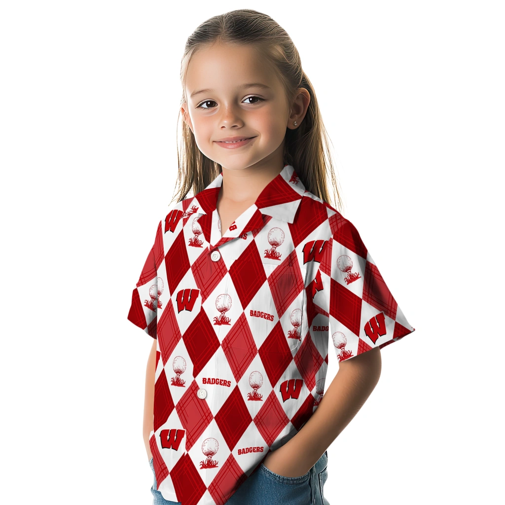 Wisconsin Badgers Hawaiian Shirt - Golfing Plaid wisconsin badgers balloon plaid red hawaiian shirts premium grade