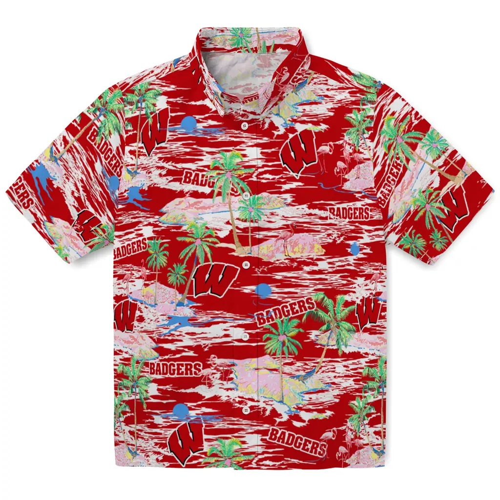 Wisconsin Badgers Hawaiian Shirt - Hawaii Island wisconsin badgers flamingo retreat red hawaiian shirts best selling