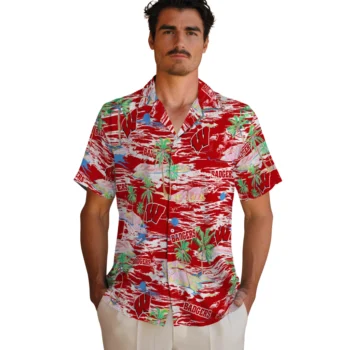 wisconsin badgers flamingo retreat red hawaiian shirts fashion forward