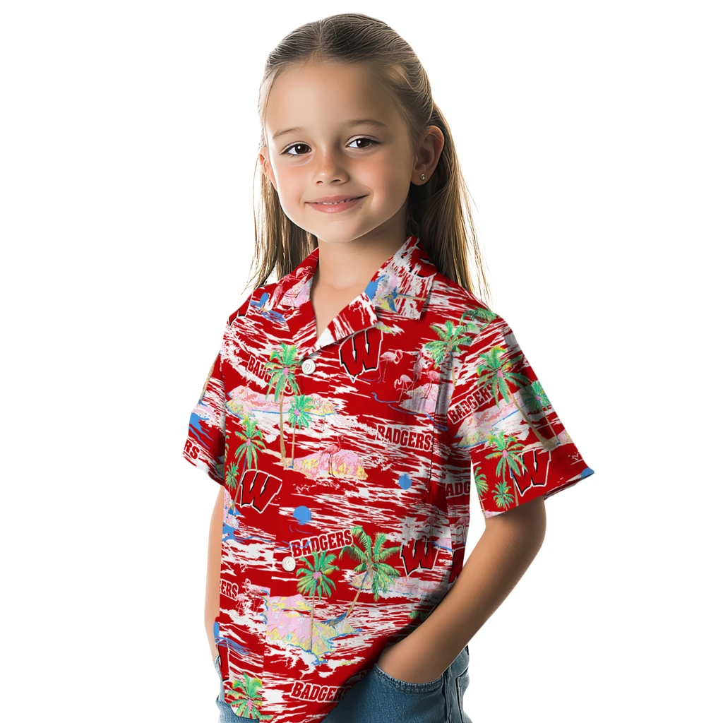 Wisconsin Badgers Hawaiian Shirt - Hawaii Island wisconsin badgers flamingo retreat red hawaiian shirts premium grade