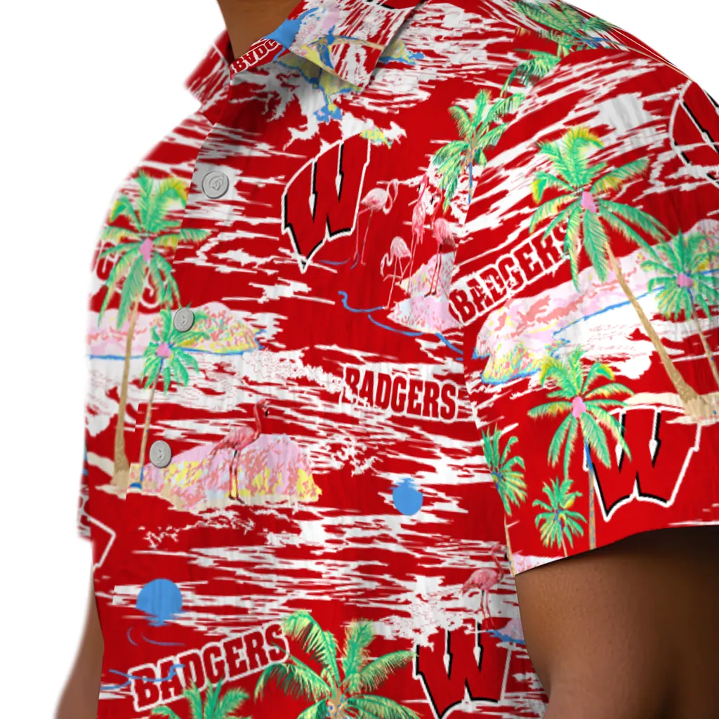 Wisconsin Badgers Hawaiian Shirt - Hawaii Island wisconsin badgers flamingo retreat red hawaiian shirts trendy