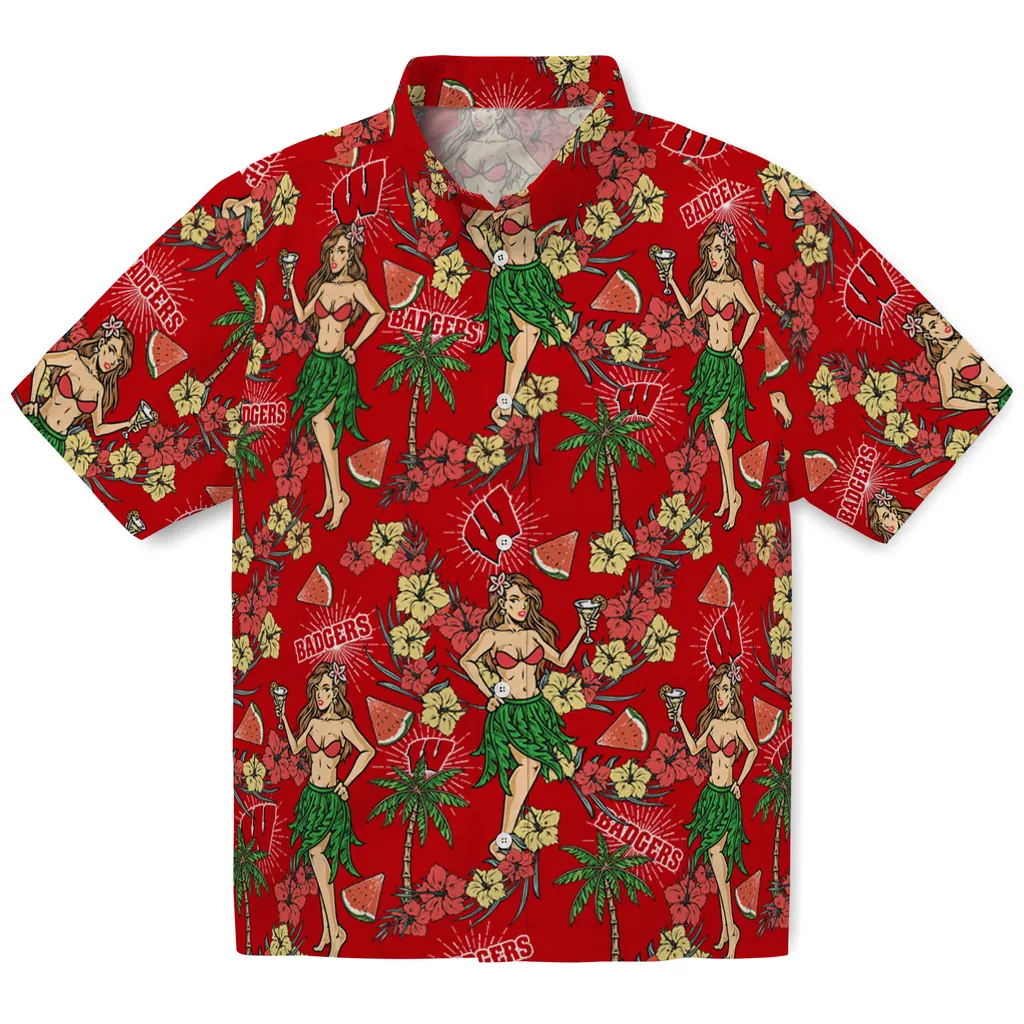 Wisconsin Badgers Hawaiian Shirt - Hawaiian Girls Design wisconsin badgers hawaiian girls design red hawaiian shirts best selling