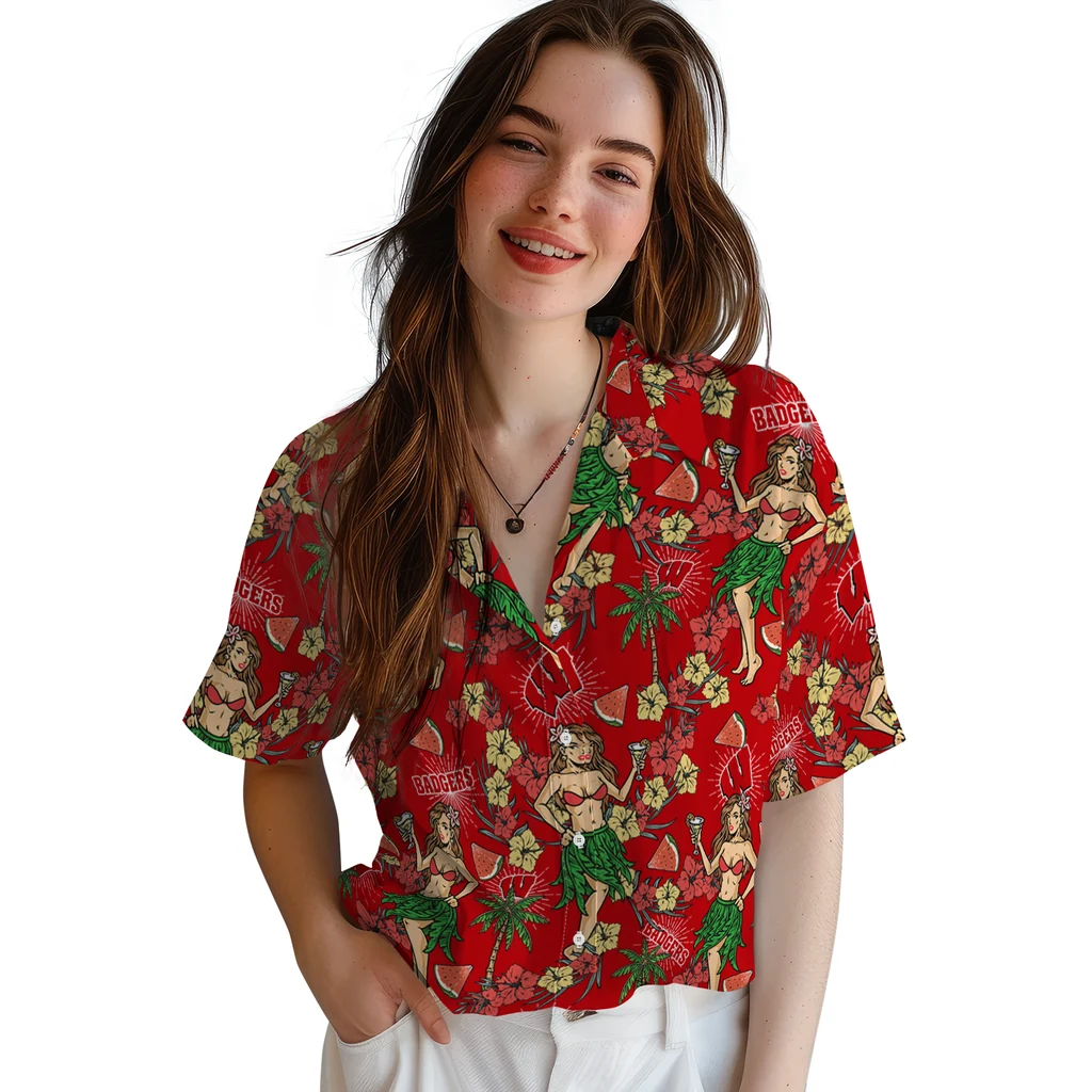 Wisconsin Badgers Hawaiian Shirt - Hawaiian Girls Design wisconsin badgers hawaiian girls design red hawaiian shirts latest model