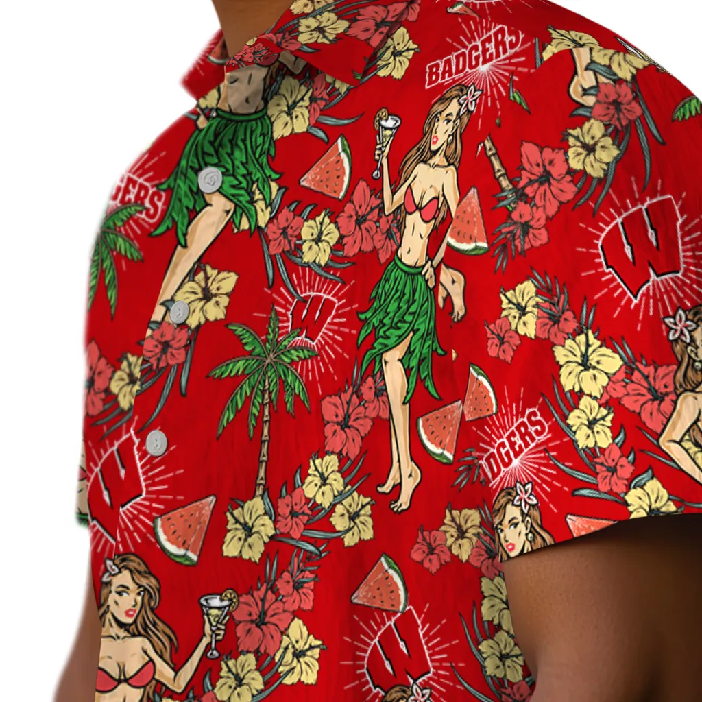Wisconsin Badgers Hawaiian Shirt - Hawaiian Girls Design wisconsin badgers hawaiian girls design red hawaiian shirts trendy