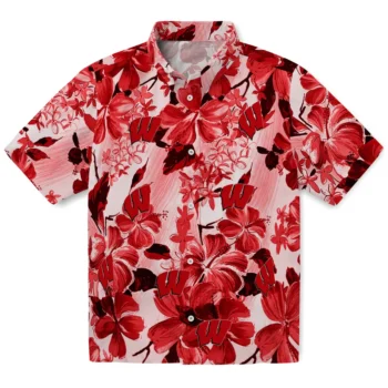 wisconsin badgers hibiscus arrangement red hawaiian shirts best selling