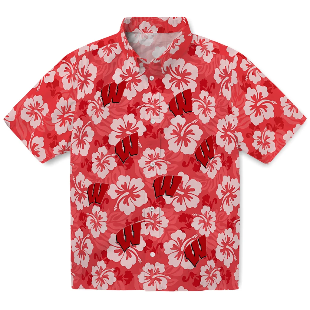 Wisconsin Badgers Hawaiian Shirt - Hibiscus Cluster wisconsin badgers hibiscus cluster red hawaiian shirts best selling