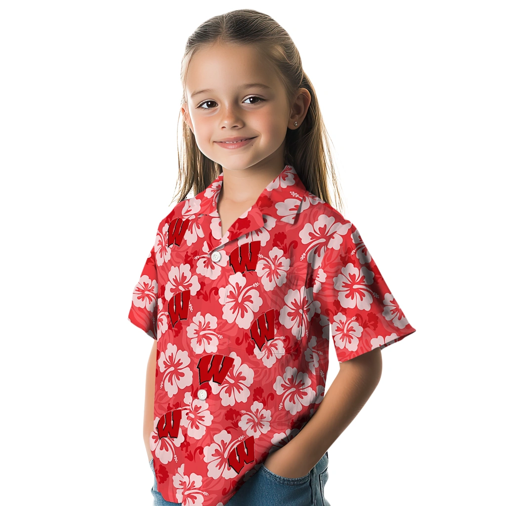 Wisconsin Badgers Hawaiian Shirt - Hibiscus Cluster wisconsin badgers hibiscus cluster red hawaiian shirts premium grade