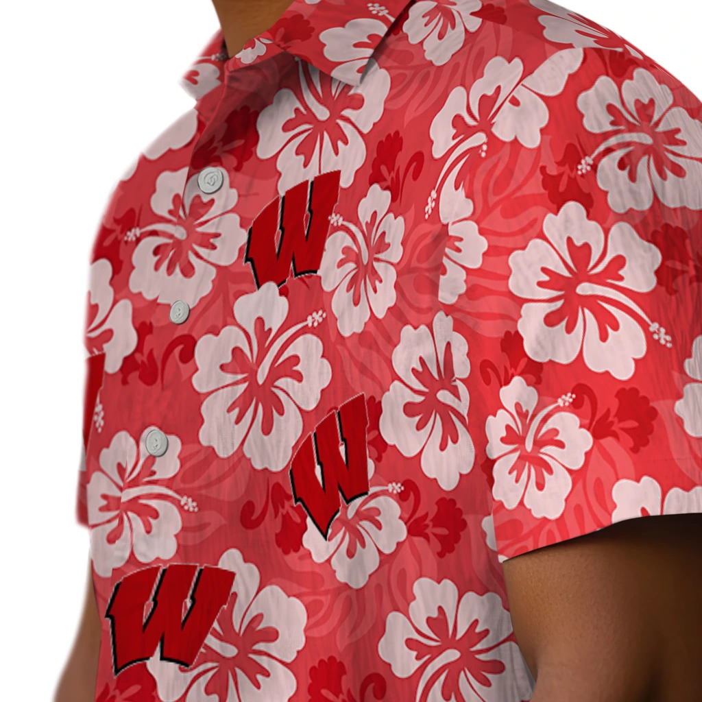 Wisconsin Badgers Hawaiian Shirt - Hibiscus Cluster wisconsin badgers hibiscus cluster red hawaiian shirts trendy
