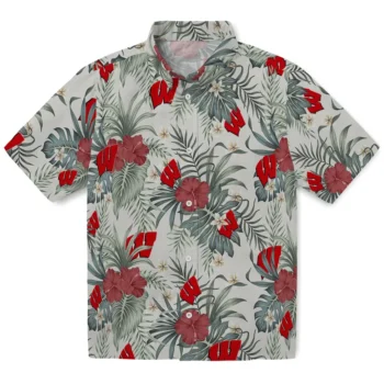 wisconsin badgers hibiscus designs beige hawaiian shirts best selling